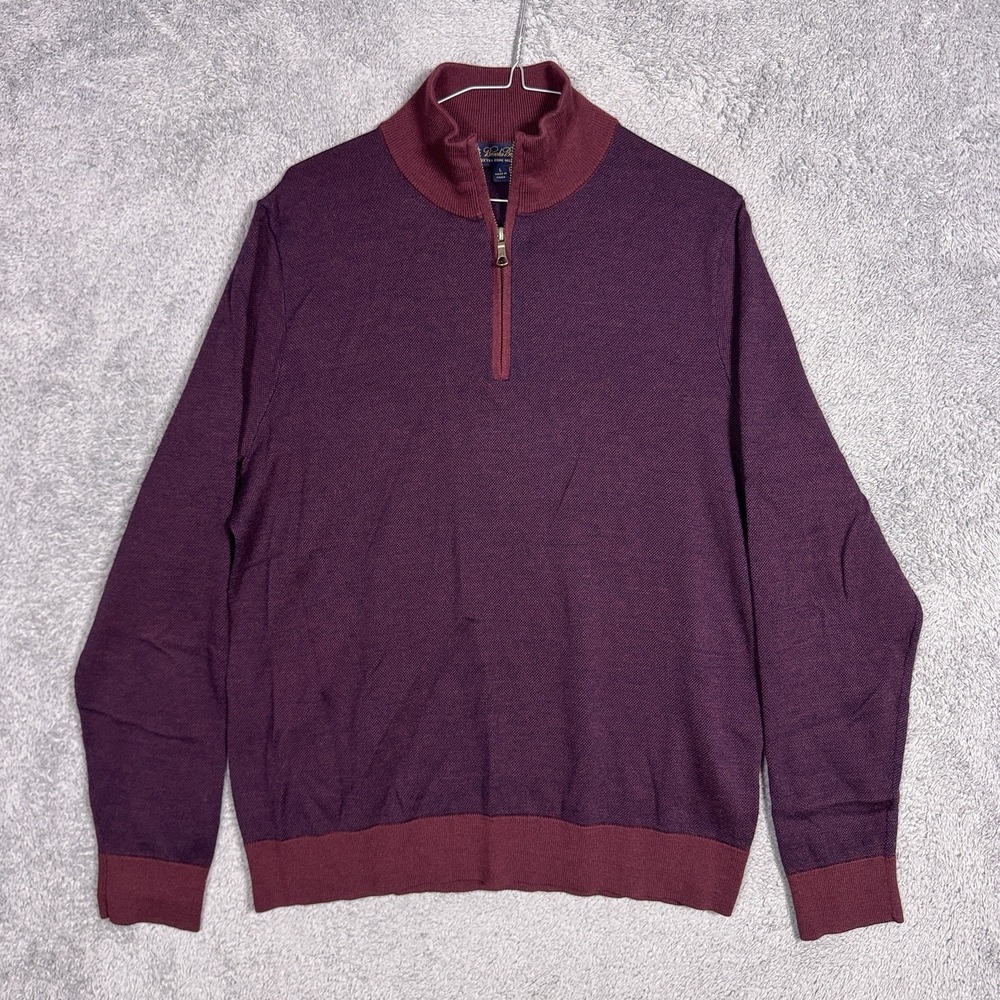 Brooks Brothers Sweater Men L 100% Fine Merino Wool 1/4 Zip Jumper Pullover